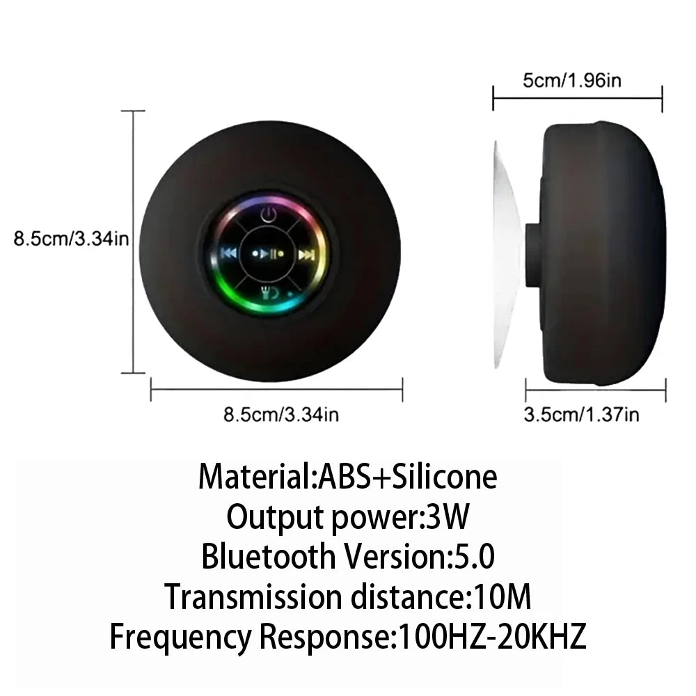 Portable Wireless Bluetooth Speaker – IPX4 Waterproof, LED Light & Suction Cup Mount