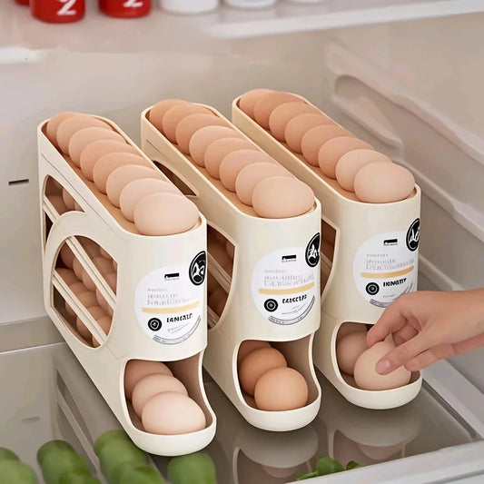 3-Tier Rolling Egg Organizer for Fridge – Holds 28–30 Eggs