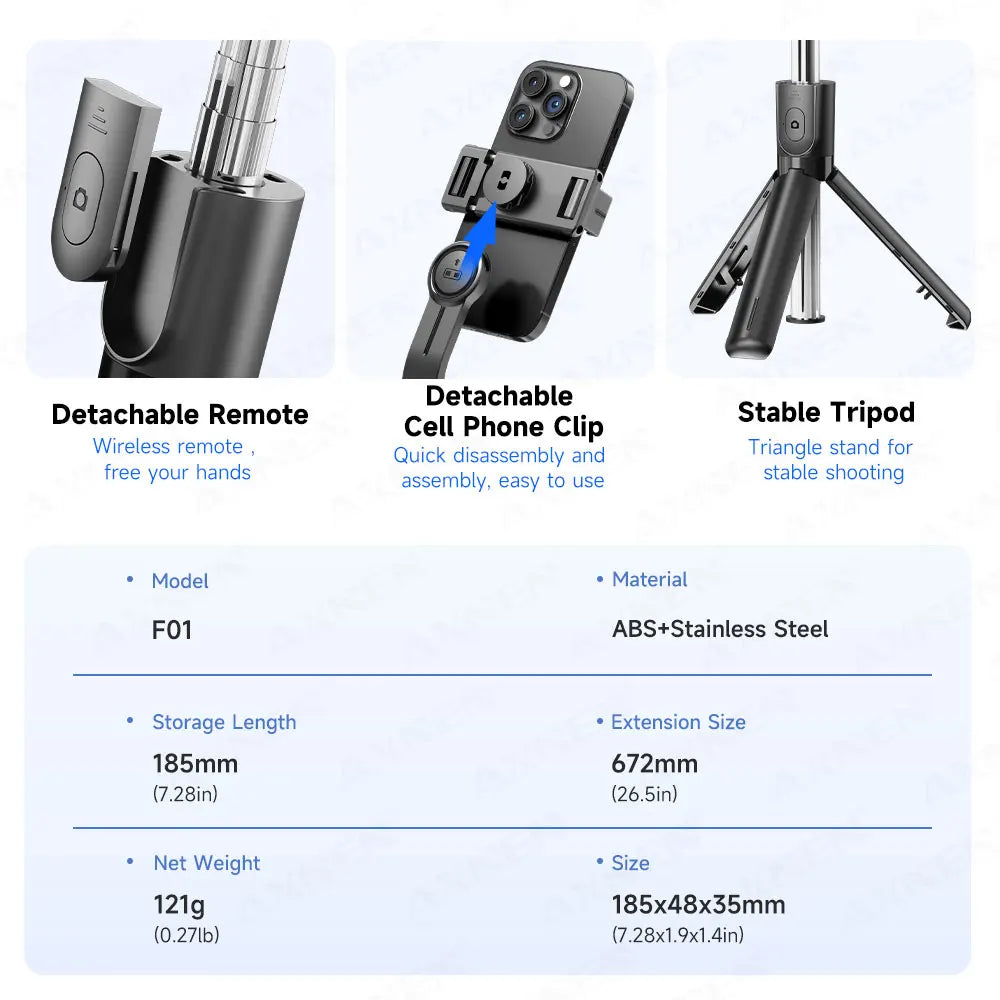 Bluetooth Selfie Stick & Tripod Stand – 2-in-1 with Wireless Remote, 360° Rotation & Optional Fill Light