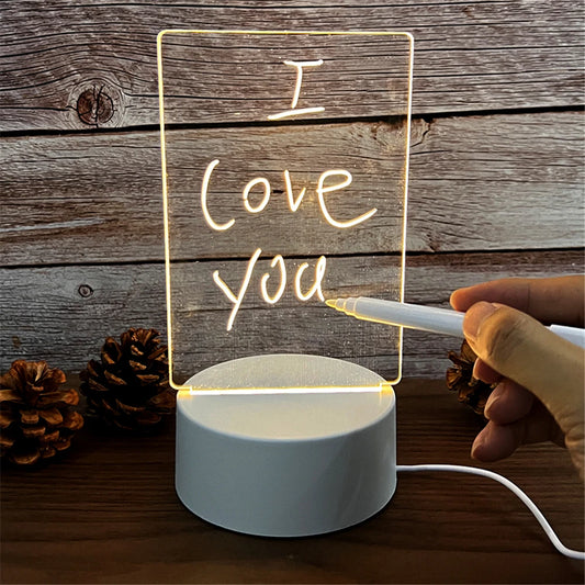 LED Acrylic Message Board Night Light - USB Erasable Memo Lamp