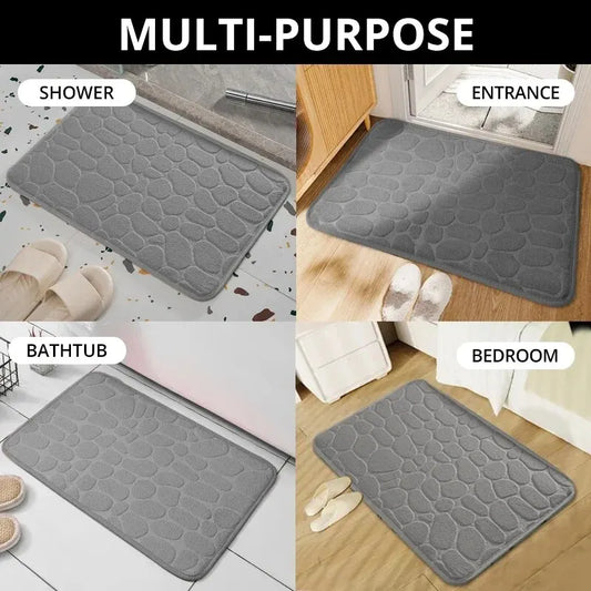 Memory Foam Embossed Microfiber Floor Mat | Anti-Slip Pebble Design for Bathroom & Living Room