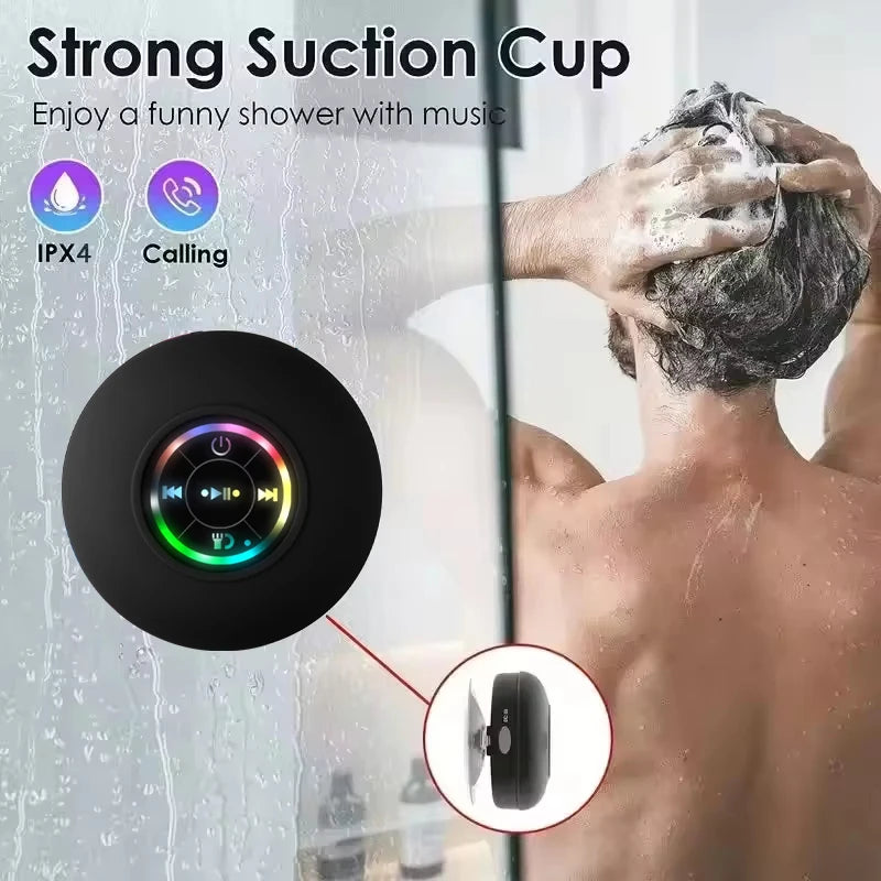 Portable Wireless Bluetooth Speaker – IPX4 Waterproof, LED Light & Suction Cup Mount