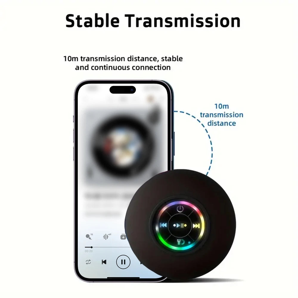 Portable Wireless Bluetooth Speaker – IPX4 Waterproof, LED Light & Suction Cup Mount