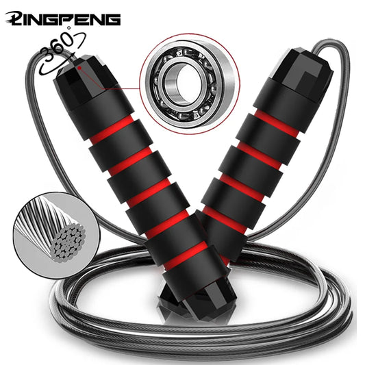 Speed Jump Rope with Ball Bearings & Foam Handles — Tangle-Free Adjustable Wire