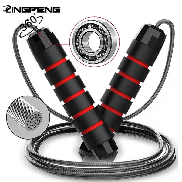 Speed Jump Rope with Ball Bearings & Foam Handles — Tangle-Free Adjustable Wire