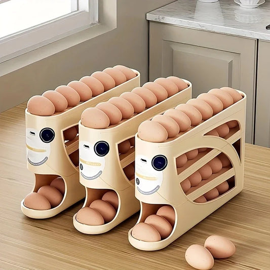 3-Tier Rolling Egg Organizer for Fridge – Holds 28–30 Eggs