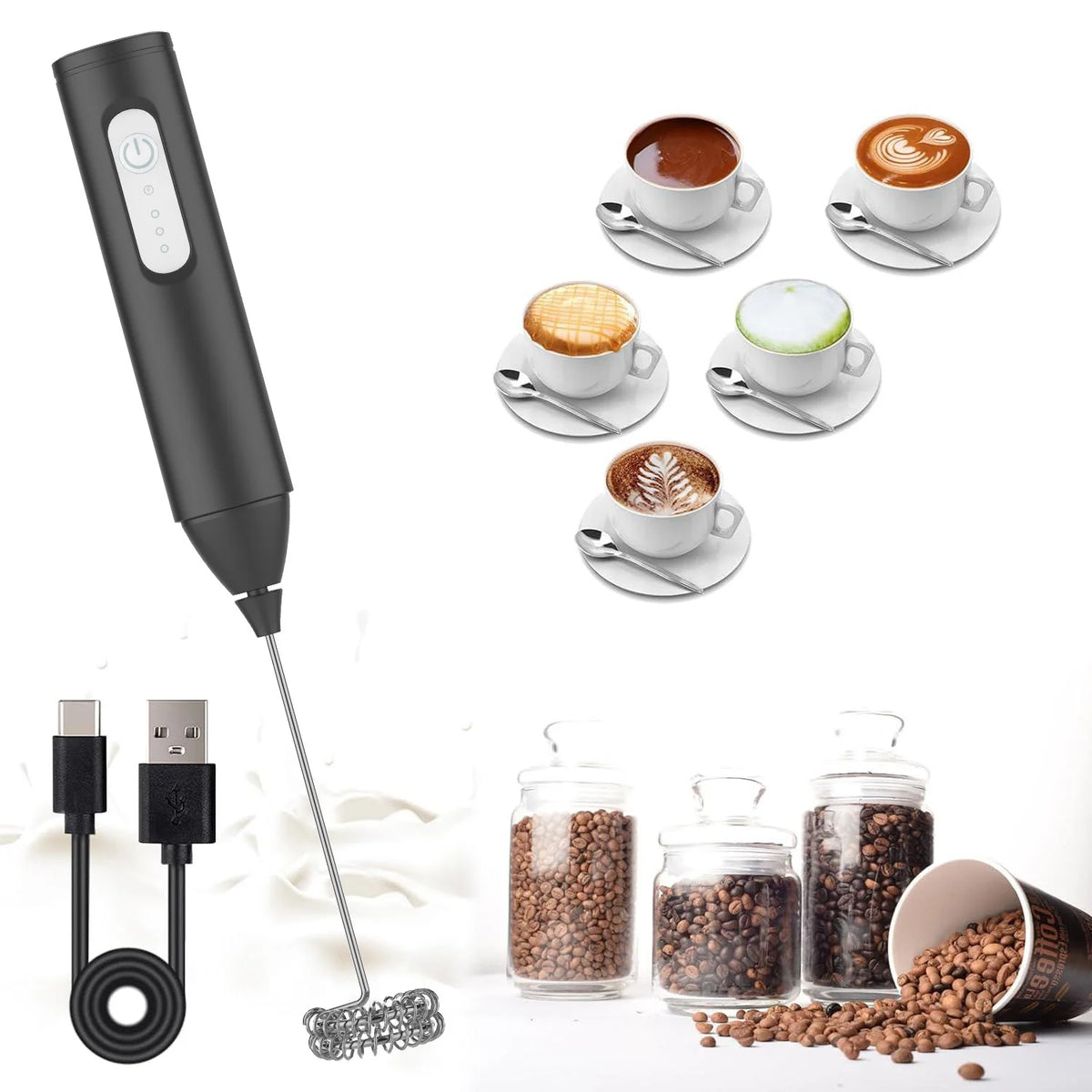 USB Rechargeable Mini Milk Frother – 3-Speed Electric Foam Maker for Coffee, Lattes & More