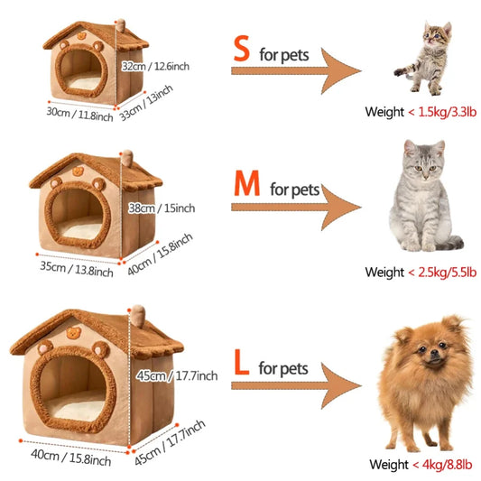 Foldable Pet Cave Bed - Washable Sofa House for Cats & Small Dogs