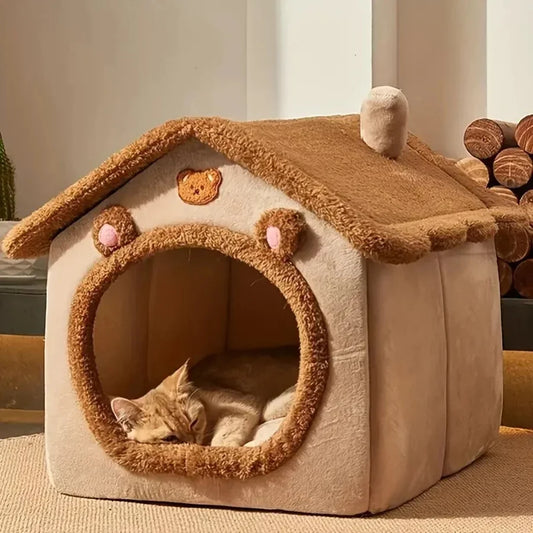 Foldable Pet Cave Bed - Washable Sofa House for Cats & Small Dogs