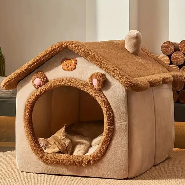 Foldable Pet Cave Bed - Washable Sofa House for Cats & Small Dogs