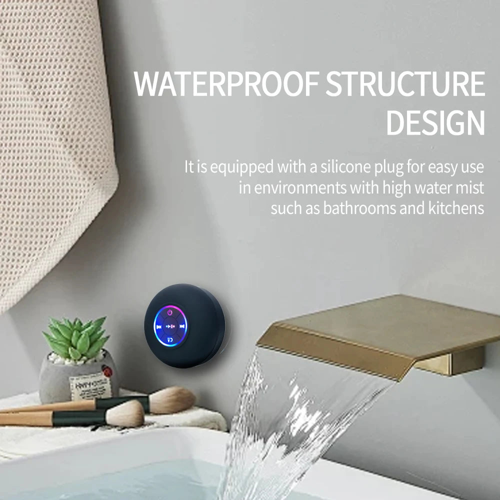 Portable Wireless Bluetooth Speaker – IPX4 Waterproof, LED Light & Suction Cup Mount