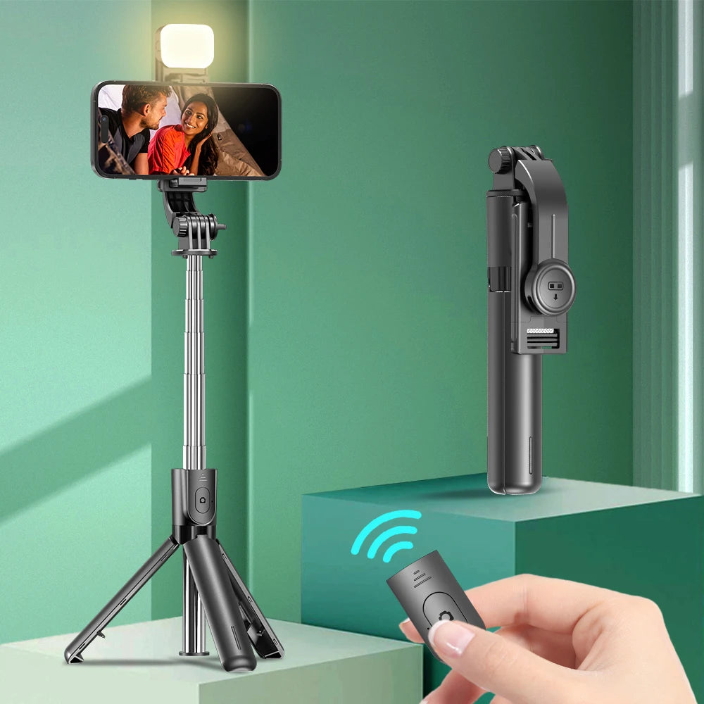 Bluetooth Selfie Stick & Tripod Stand – 2-in-1 with Wireless Remote, 360° Rotation & Optional Fill Light