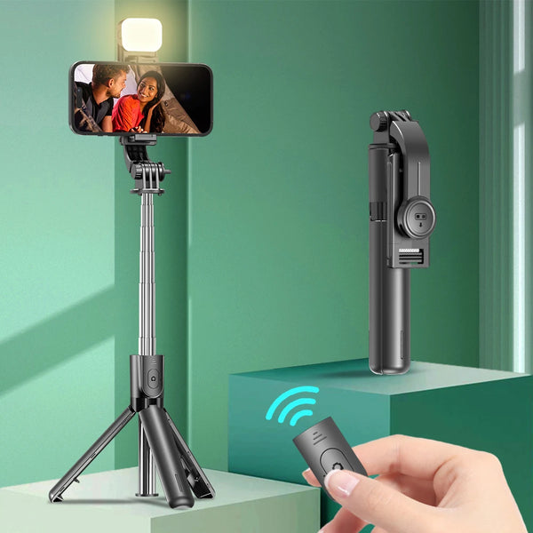 Bluetooth Selfie Stick & Tripod Stand – 2-in-1 with Wireless Remote, 360° Rotation & Optional Fill Light