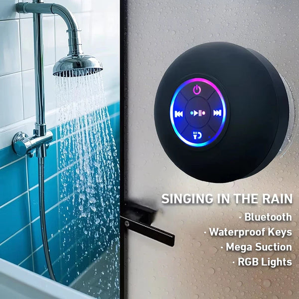 Portable Wireless Bluetooth Speaker – IPX4 Waterproof, LED Light & Suction Cup Mount