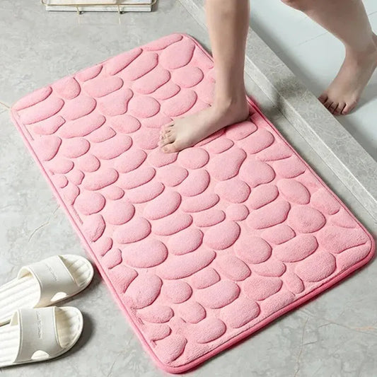 Memory Foam Embossed Microfiber Floor Mat | Anti-Slip Pebble Design for Bathroom & Living Room