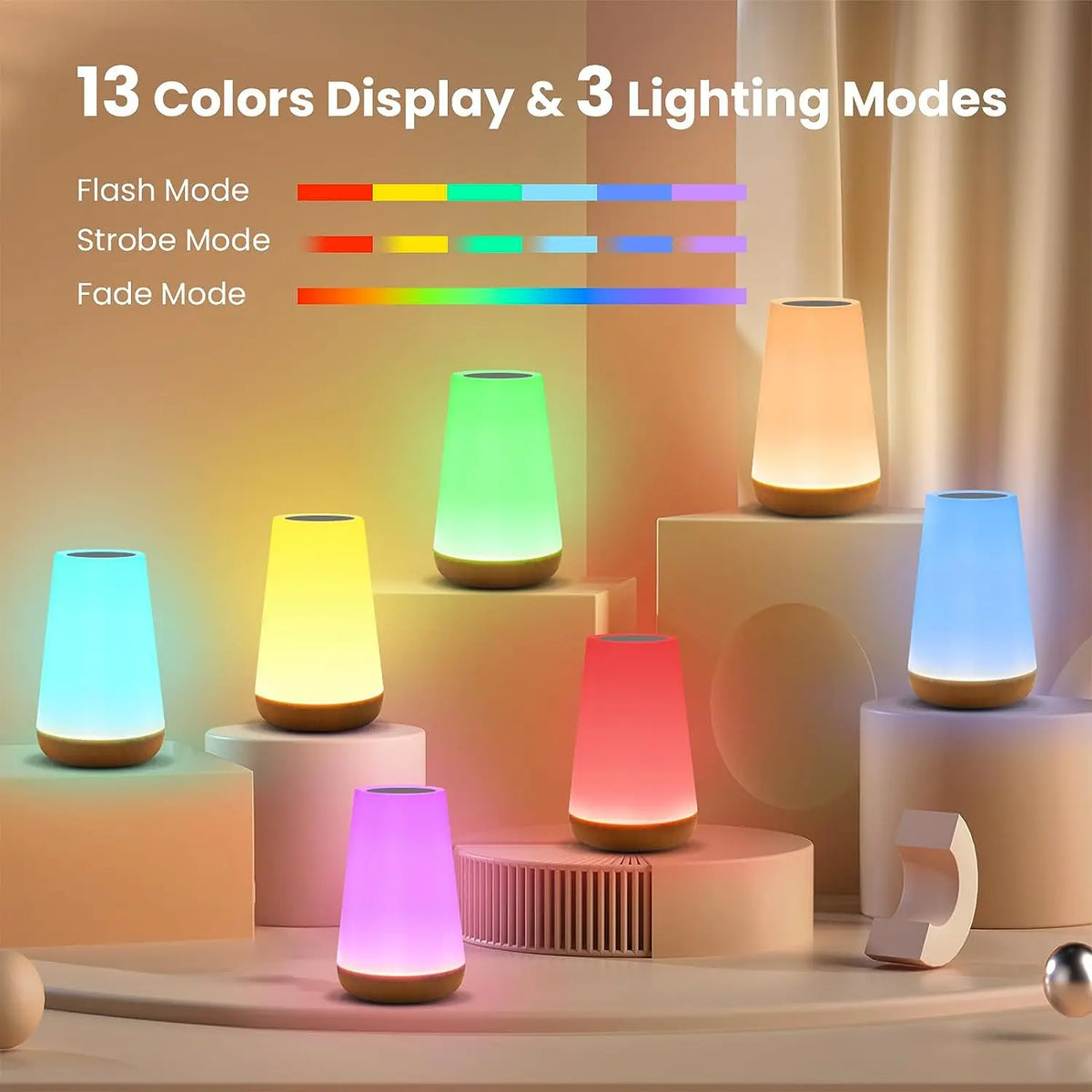 RGB Colour Changing Night Light - Remote & Touch, USB Rechargeable