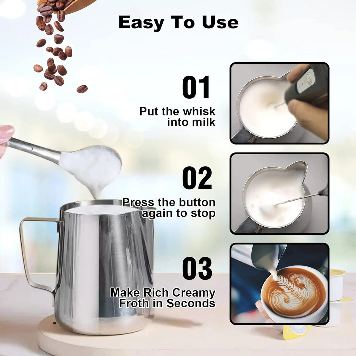 USB Rechargeable Mini Milk Frother – 3-Speed Electric Foam Maker for Coffee, Lattes & More