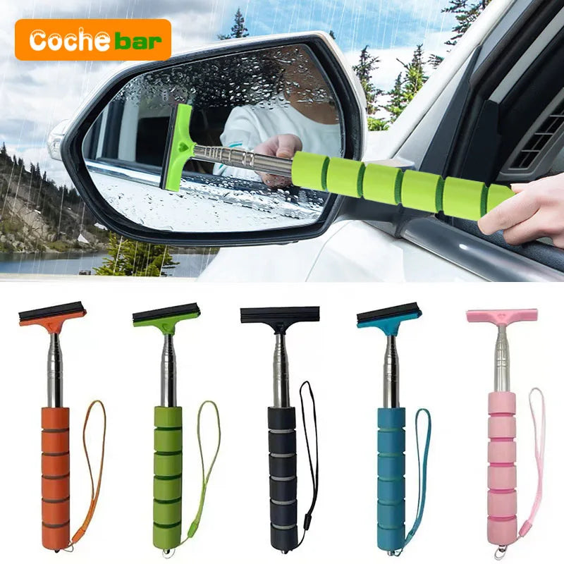 Telescopic Car Rearview Mirror Wiper & Window Cleaner – Extendable Handle, Universal Fit