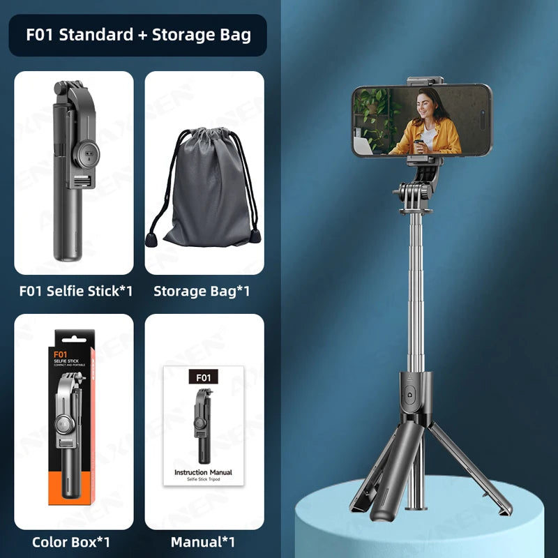 Bluetooth Selfie Stick & Tripod Stand – 2-in-1 with Wireless Remote, 360° Rotation & Optional Fill Light